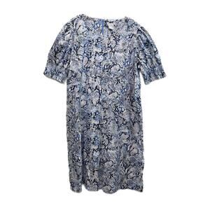 Chico’s Smocked Puff Sleeve Blue Reptile Print Midi Dress Women’s 16/18 (3)